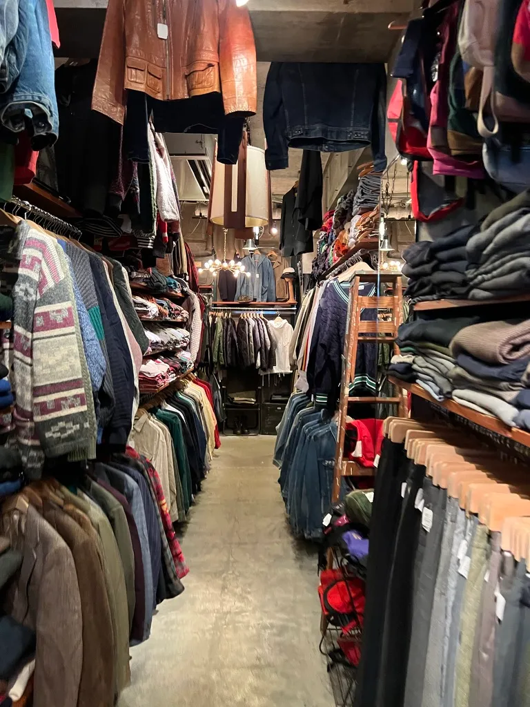Racks of vintage clothing inside a shop in Shimokitazawa, Tokyo.